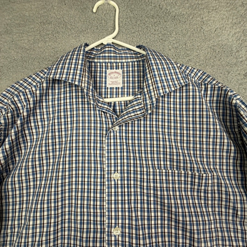 Brooks Brothers Mens‎ Regular Fit Non Iron Cotton Check Dress Shirt Large - Picture 2 of 9